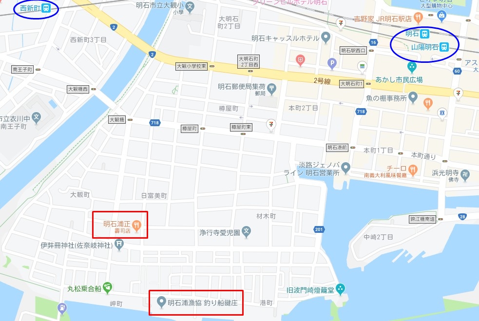 捕魚業合作社拍賣市場及明石浦正本店地圖