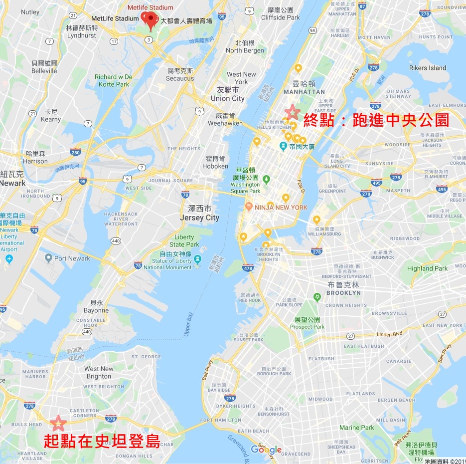 紐約馬拉松起終點位置