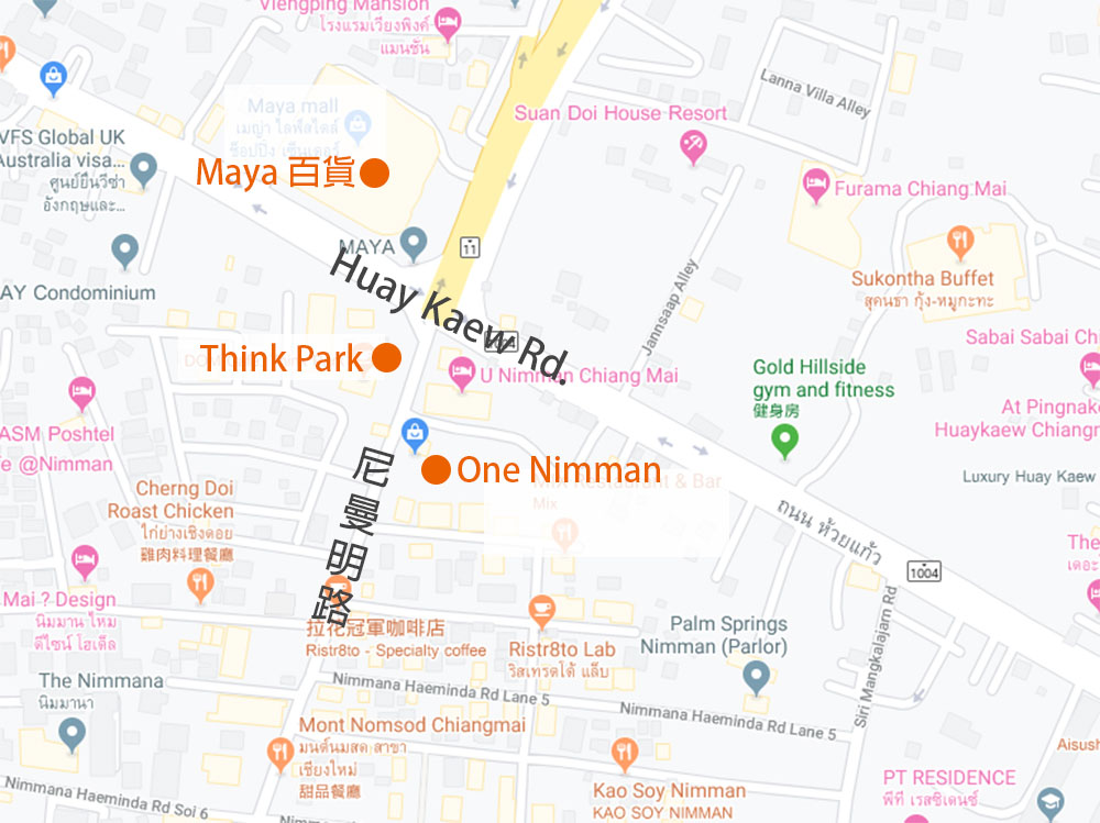 泰國 清邁 尼曼明路 購物 商場 Think Park Maya One nimman地圖