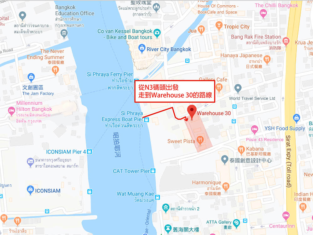 泰國 曼谷 昭披耶河畔 Warehouse 30 地圖