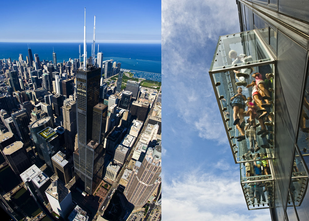 芝加哥威利斯大廈外觀與觀景台上的The Ledge